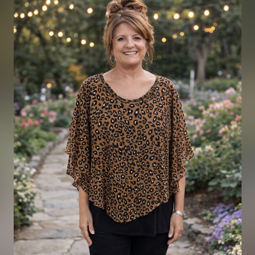 Alyx Tan Leopard Print Top with Black Accents